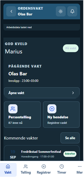 Ordensvakt og event i Guarditec-appen