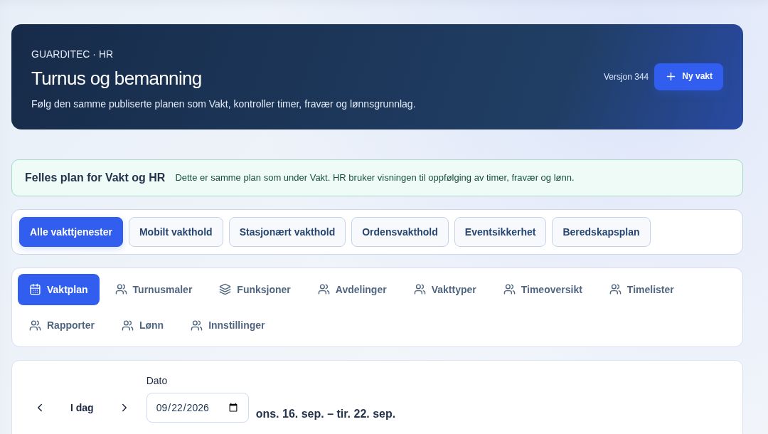 Turnus og bemanning i Guarditec